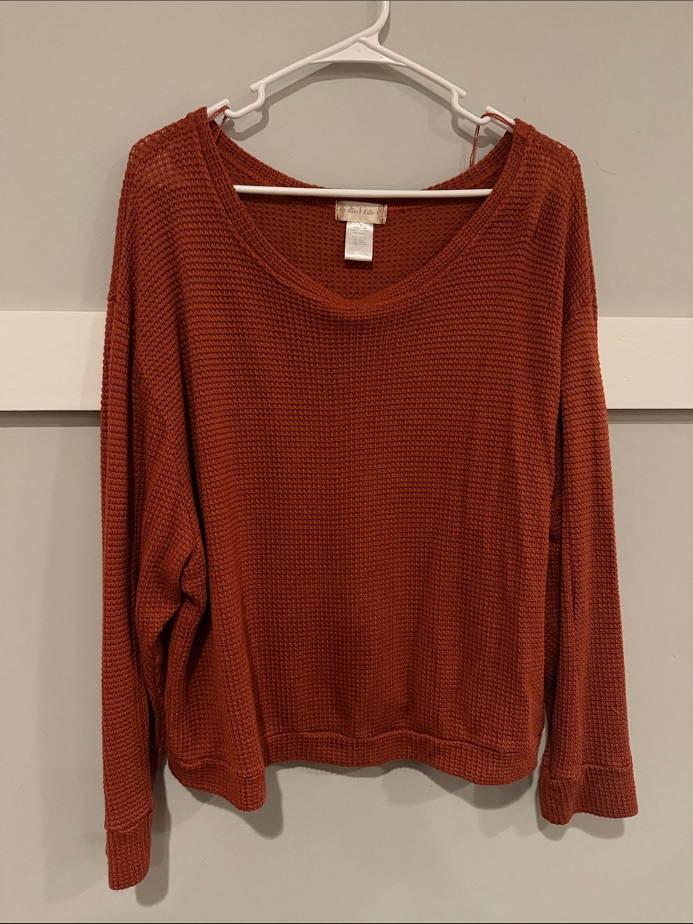 Altar'd State Waffle-Knit Scoop Neck Sweater in Rust Orange